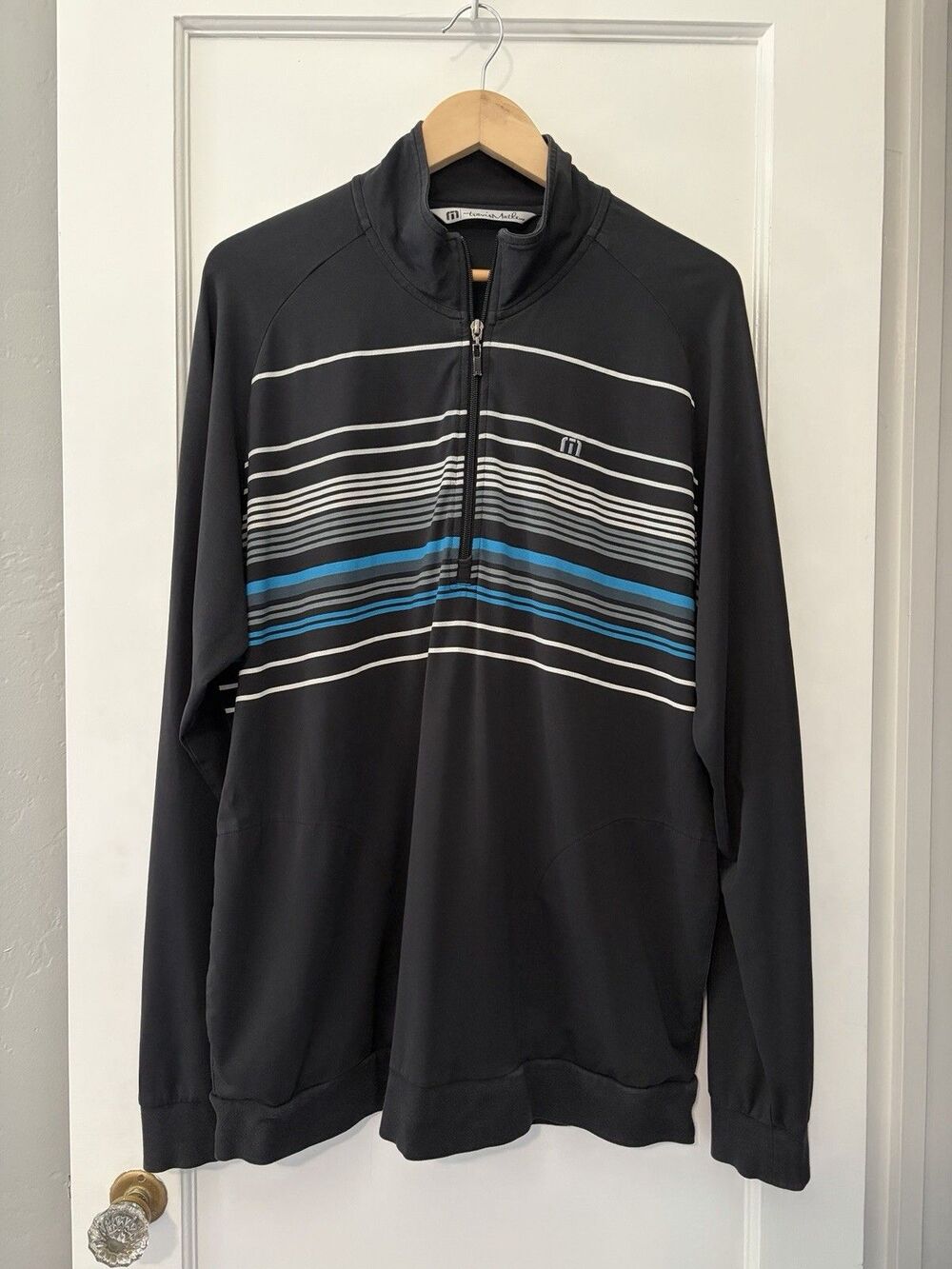 TravisMathew Pelican Hill Quarter Zip Pullover Men XL Golf Resort Black Stripe